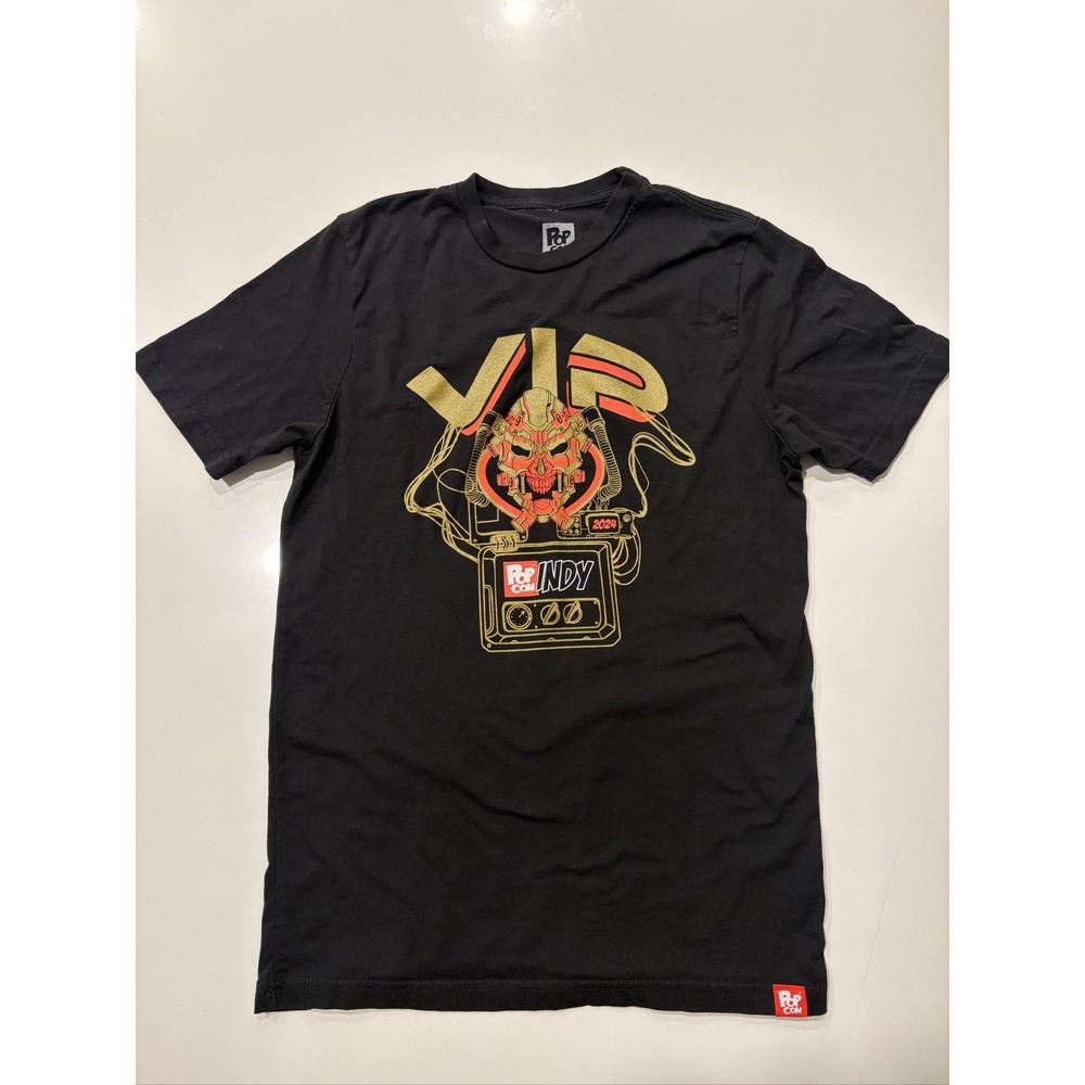 Pop Con Indy 2024 VIP T-Shirt Unisex Adult Black Graphic Skull Double-Sided